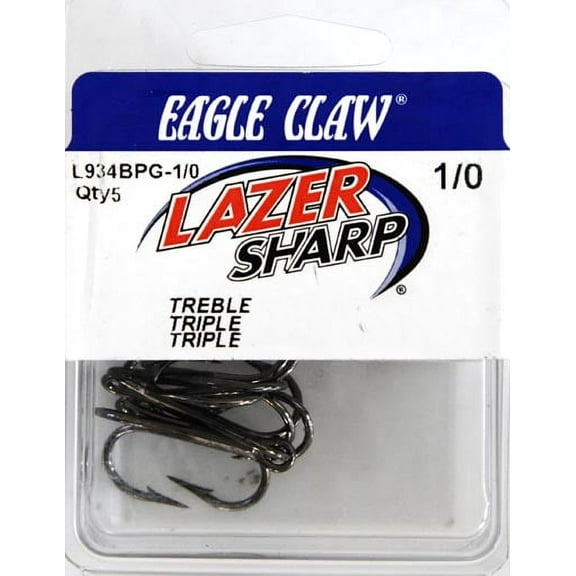 Eagle Claw Lazer Sharp 5 Pieces Plain Shank Hook, Size 1/0