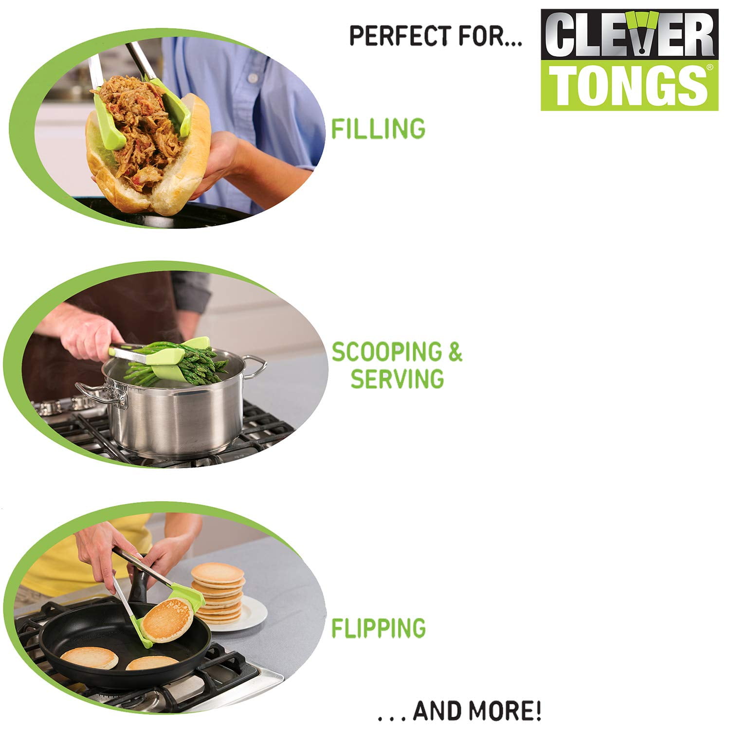 Clever Tongs 2 in 1 Kitchen Spatula & Tongs Non-Stick, Heat Resistant,  Stainless Steel Frame, Silicone & Dishwasher Safe, As Seen on TV, 4 Pack