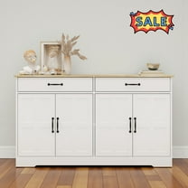 Tcbosik 60"W Sideboard Buffet Cabinet, Kitchen Storage Cabinet with 2 Drawers and 4 Doors, Coffee Bar Cabinet for Kitchen Dining Room Living Room, White