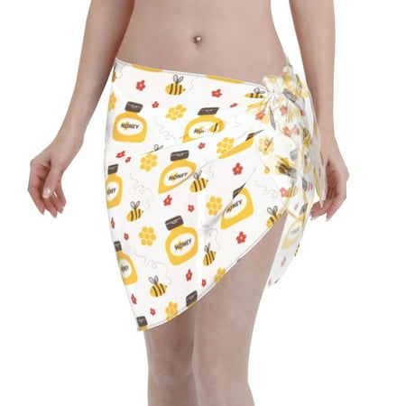 Disketp Bees And Flowers Women Swimsuit Cover Up Short Chiffon Summer Beach Sarong Bikini Wrap Skirt Bathing Suit