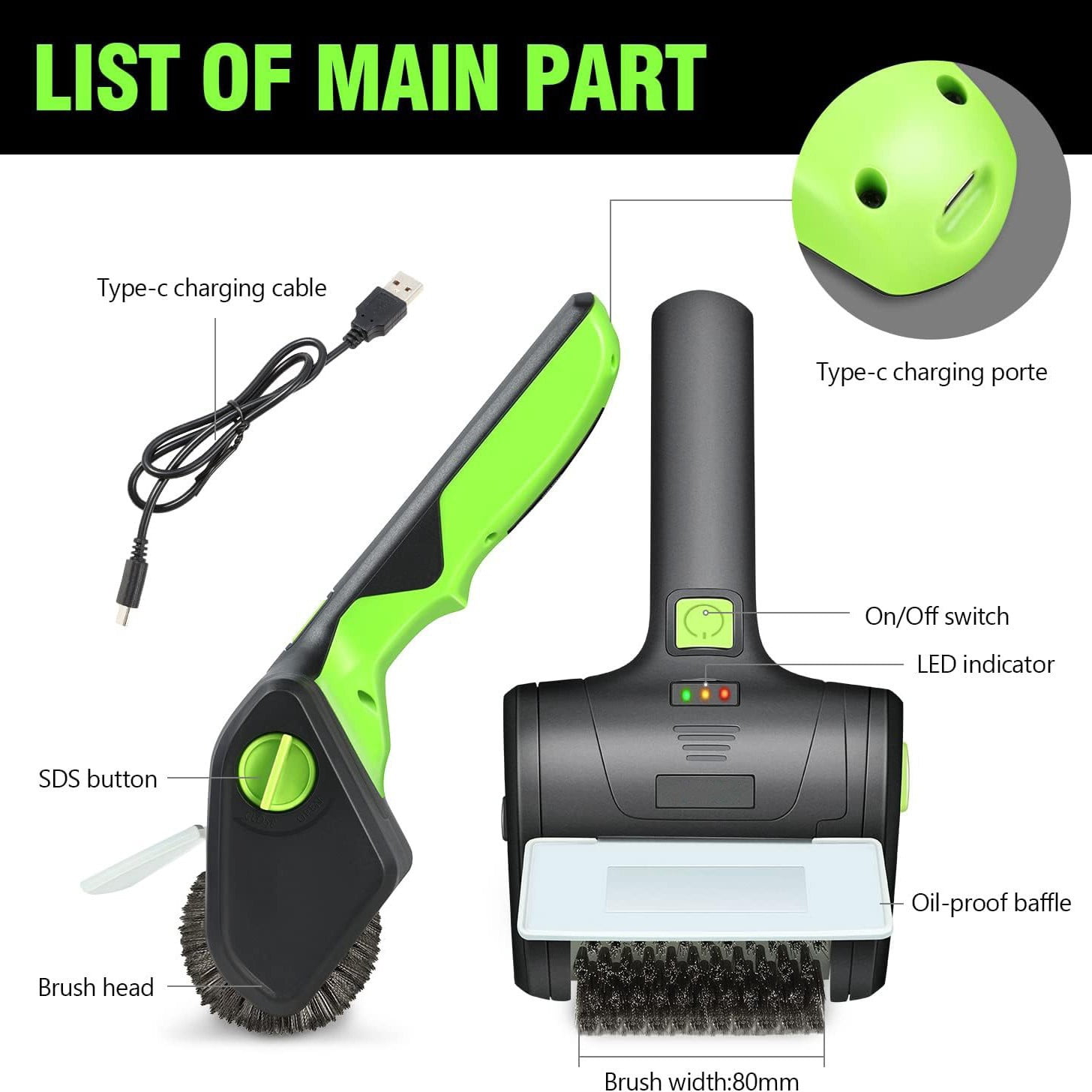 CNV Cordless Electric Grill Brush, Rechargeable Grill Cleaning Scrub Brush with Rotating Cleaner Brush Head and Type-C Charging Cable for Outdoor Grill