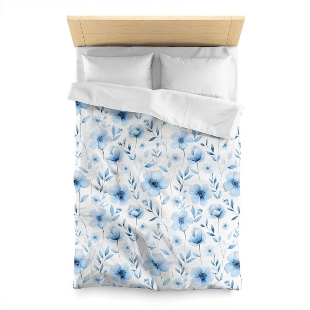 Azul Floral Funda Nórdica, Flores Silvestres Acuarela Ropa de Cama Queen King Full Twin