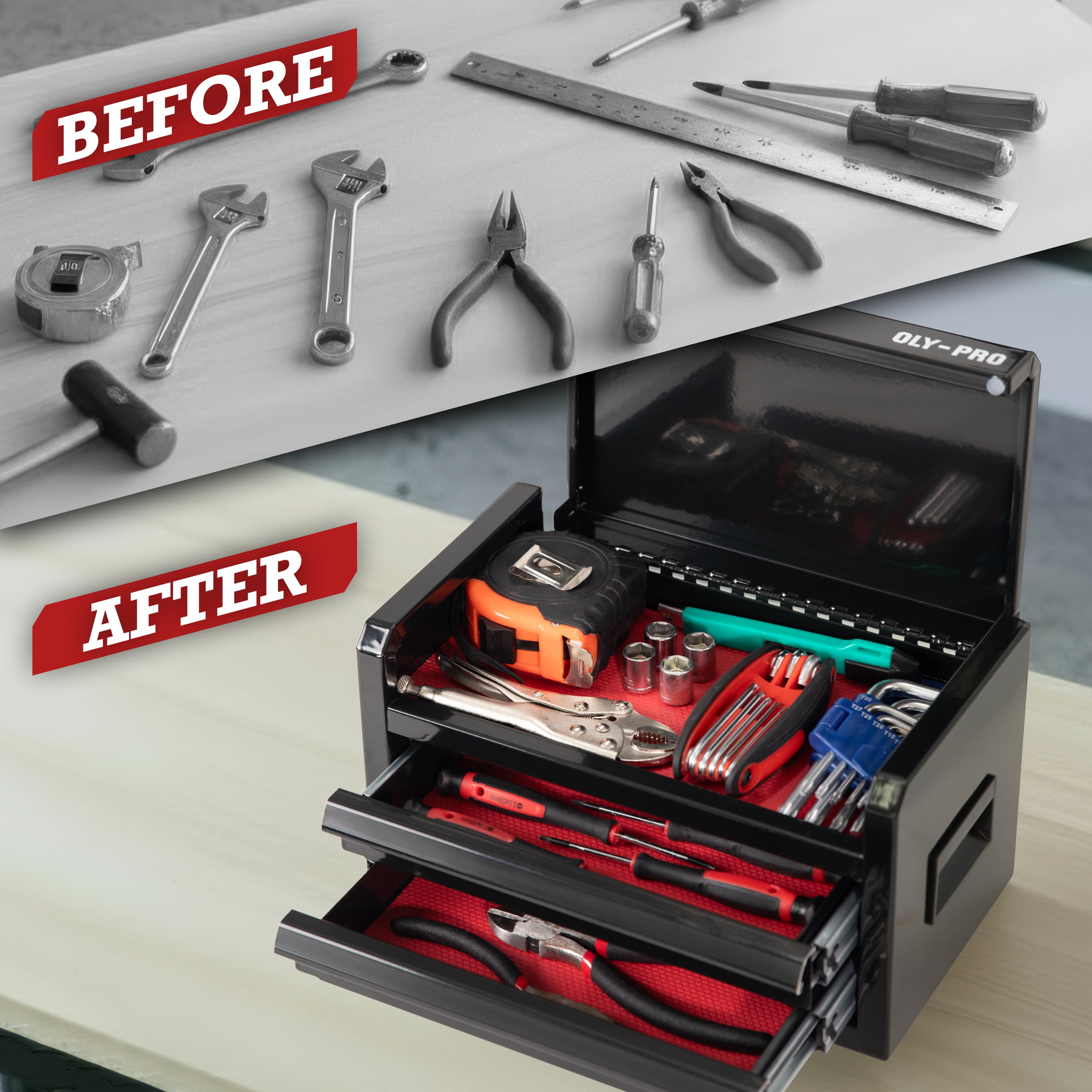 OLY-PRO Mini Tool Box With Drawers, Steel Tool Storage Cabinet with Top Organizer and Ball-Bearing Slides, Portable  Small Toolbox for Garage,  Black