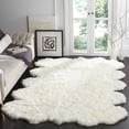 thumbnail image 1 of SAFAVIEH Sheep Skin Collection 6' Square Natural / White SHS211A Handmade Rustic Glam Genuine Pelt 3.4-inch Extra Thick Area Rug, 1 of 2