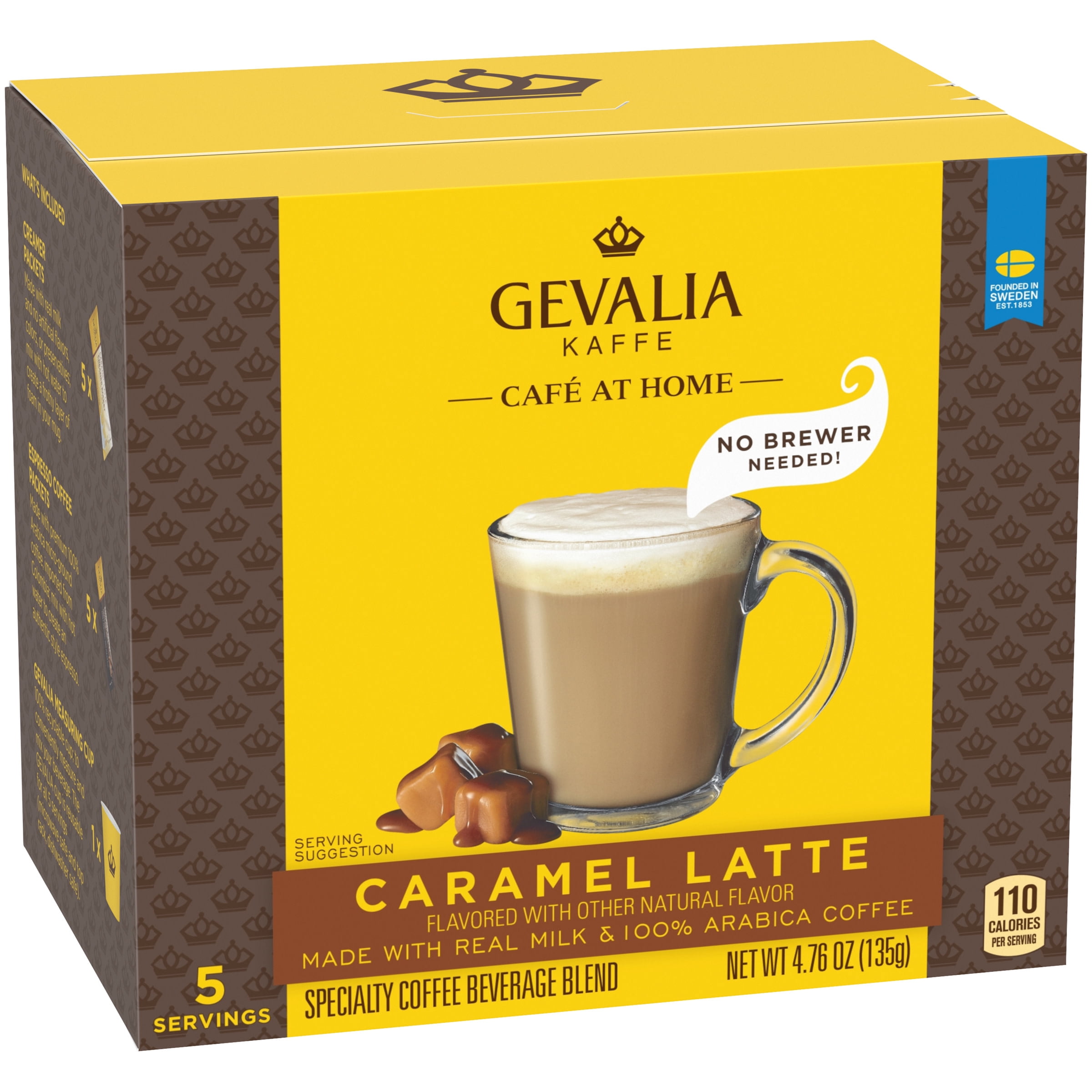 Gevalia Cafe at Home Caramel Latte Instant Coffee Specialty Beverage Blend Kit, 5 ct Box