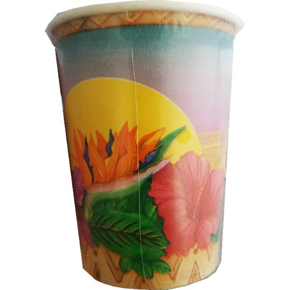 Hawaiian Luau 'Paradise' 9oz Paper Cups (8ct)