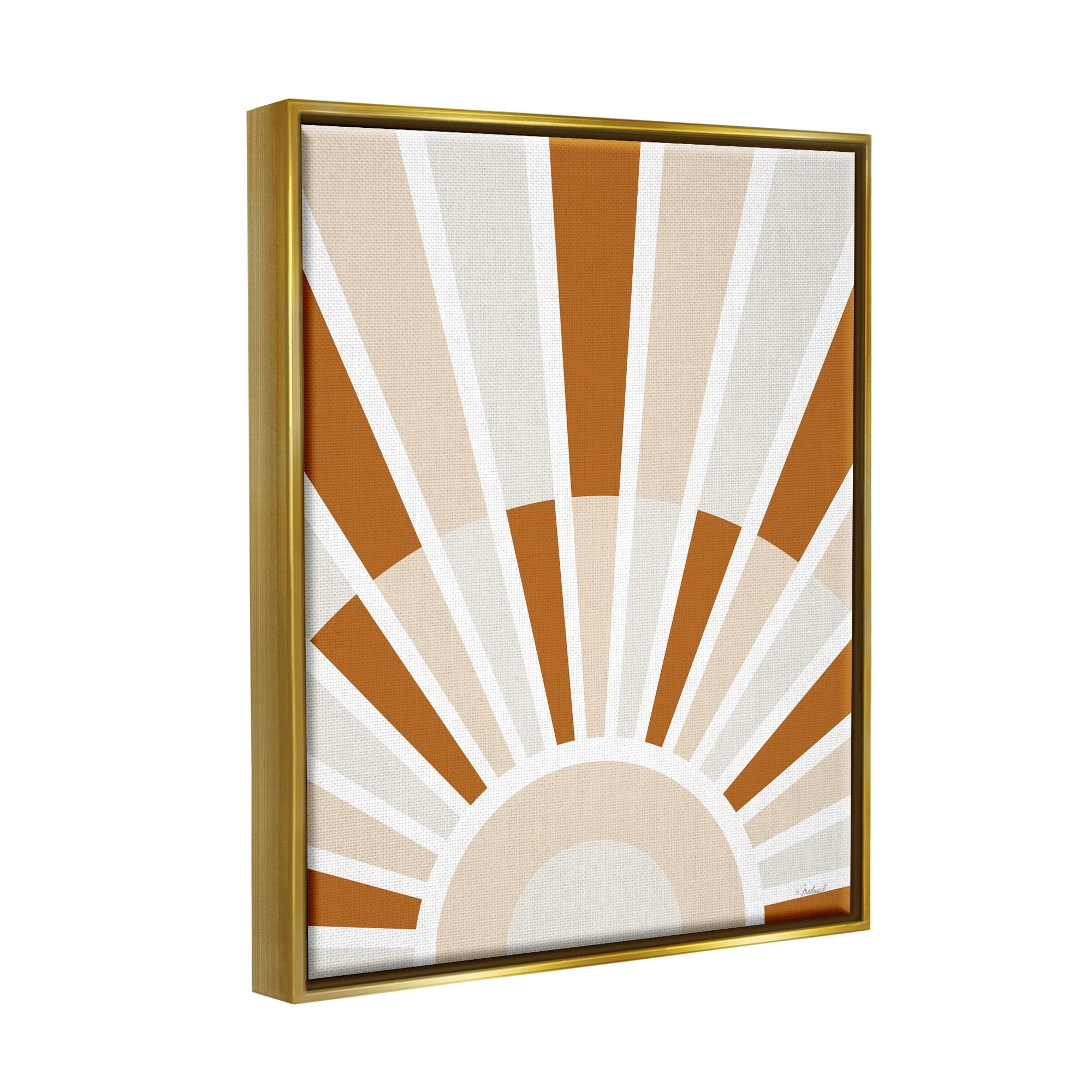 Stupell Industries Abstract Sun on Horizon Alternating Stripes Earth Tones Graphic Art Metallic Gold Floating Framed Canvas Print Wall Art, Design by Martina Pavlova