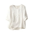 thumbnail image 2 of Njoeus Women's 3/4 Sleeve Embroidered Boho Shirts Summer Peasant Tops Comfy Cotton Blended Tunic Blouses Beach Cover Up, 2 of 8
