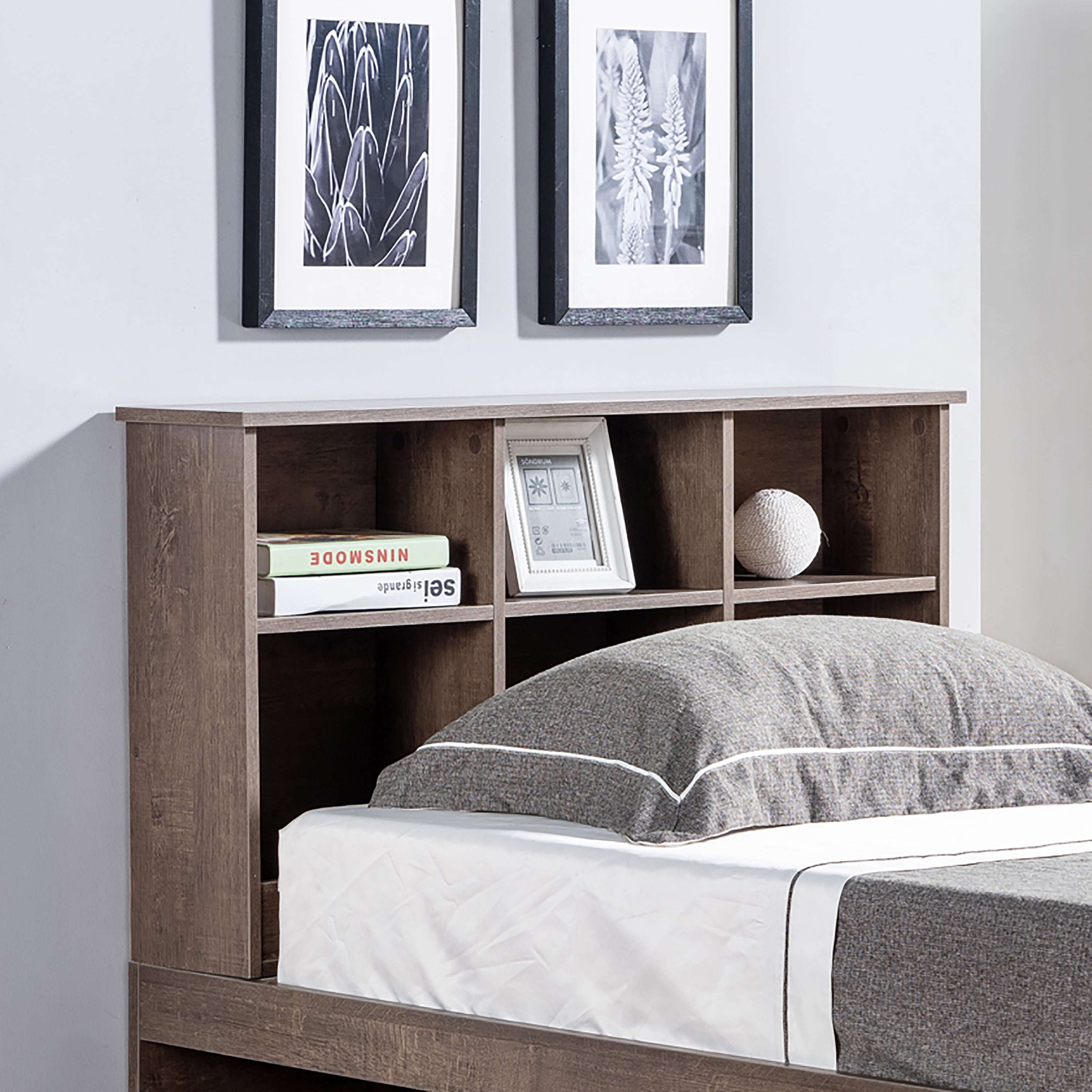 Uster 6-Shelf Wood Twin Bookcase Headboard, Walnut Oak