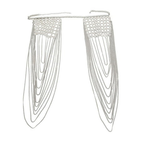 

Uposao Shoulder Body Chain Fringe Tassels Body Jewelry Wedding Arm Chain Summer Beach Skirt Bikini Shoulder Harness for Women Brides Silver