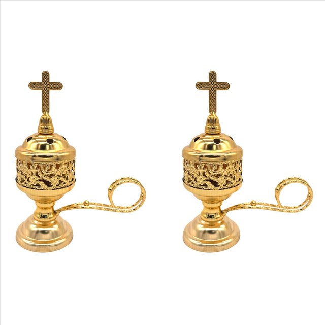 2X Quemador de Incienso de Carbón, Soporte de Incienso Dorado, Carbón para Quemador de Incienso, Incensario, Quemador de Incienso Católico