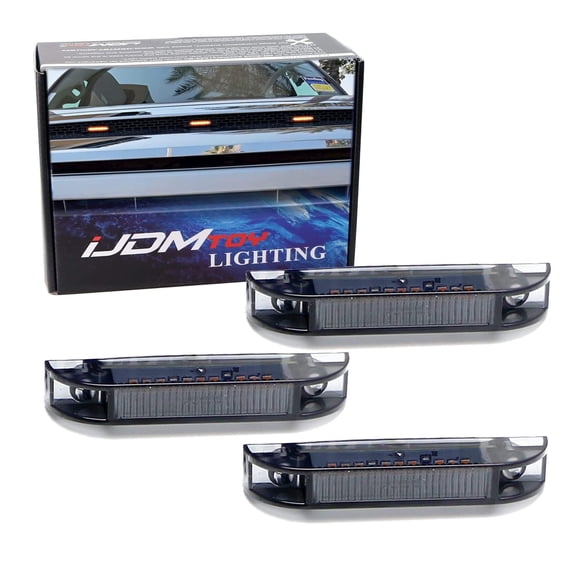 Smoked Lens Amber LED Grille Lights Kit For 2014-2021 Toyota Tundra, Center Set 3-Piece Marker Lamps w/Wiring & Hardware