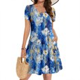 thumbnail image 2 of Daiosportswear Summer Dress for Women Casual Floral Midi Sundress with Pockets V Neck Pleated Short Sleeve Aline Beach Vacation Dress, Short-Sleeved Dress for Women Multicolor S(S), 2 of 8