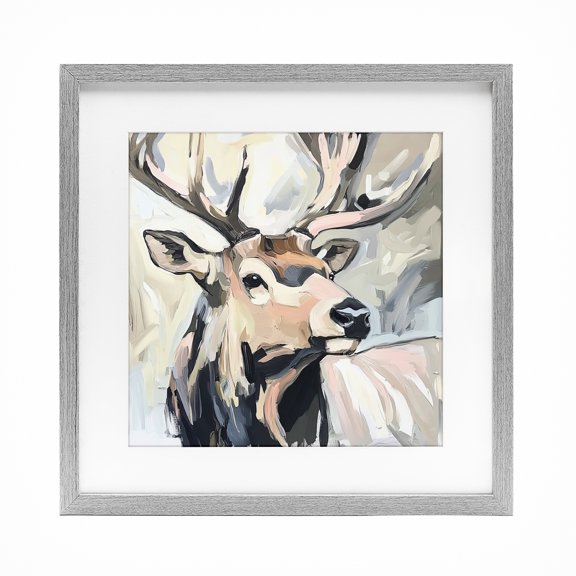 Stupell Industries Traditional Neutral Bull Elk Portrait Gray Framed Print Under Glass, 13 x 13, by Tina LeCour