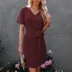 thumbnail image 2 of Vestido cruzado con nudo en la cintura para mujer, vestido informal de verano de manga corta con cuello en V para uso diario, vacaciones en la playa, 2 of 5