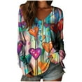 thumbnail image 3 of Xdegoge Valentines Shirts for Women V Neck Heart Print Long Sleeve T Shirt Dressy Casual Boho Blouse Fashion Loose Fit Tops, 3 of 3