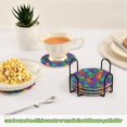 thumbnail image 5 of Yayeee 6 PCS Drink Coasters with Holder Set Woven Absorbent Round Tabletop Hot Pad, Vibrant Stained Glass Pattern, 5 of 7