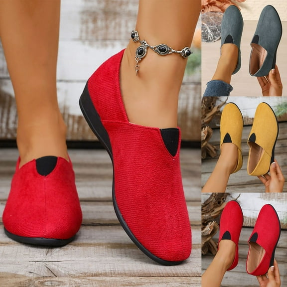 Miluxas Wedges for Women, New Style Solid Color Pointed Women's Wedge Comfortable Closed Toe Women Dressy Shoes Yellow 9.5(43)