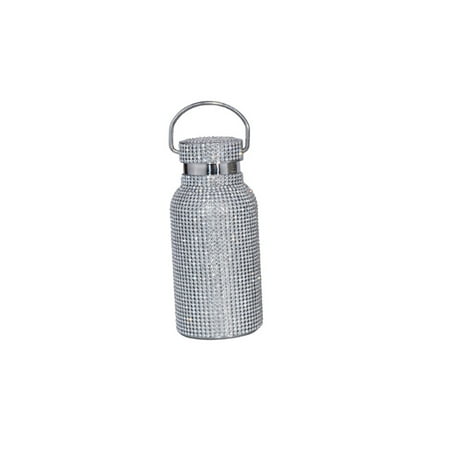 

TureClos 350/500/600/750ml Glitter Vacuum Flask Rhinestone Straight Cup with Handle Coffee Tea Milk Water Bottle Thermal Kettle Banquet Silver/350ml