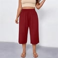 thumbnail image 6 of VBVC Women's Plus Wide Leg Capri Pants , Ladies' Scalloped Hem High Waist Cropped Pants , Summer Casual Loose Lounge Trousers For Women, Red , L-5XL, 6 of 10