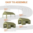 thumbnail image 3 of NETAJE 12'x20' Heavy Duty Portable Outdoor Garage Carport with Side-Opening Door, Roll-up Windows, Four-Hole Base for Car, Green, 3 of 8