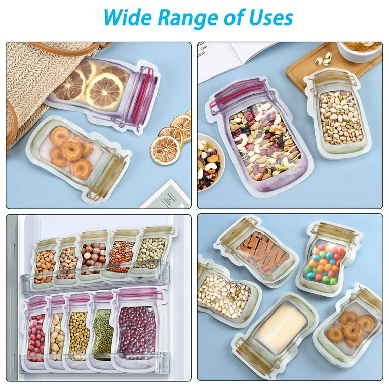 Spencer 20Pcs Reusable Mason Jar Bottles Bags Snack Ziplock Storage Bags Food Zipper Pouch for Kitchen Picnic Camping