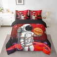 thumbnail image 3 of Manfei Teens Astronaut 7-Piece Bedding Comforter Set, Black Red Starry Sky King Bedding Sets, Mystic Outer Space Planet Reversible Bed Sheets, Lightweight Room Decor, 3 of 8