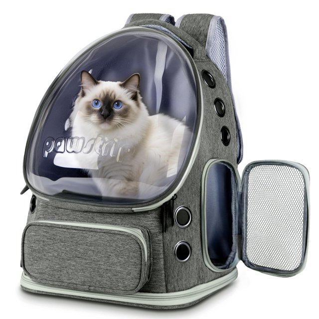 Mochila transportadora para gato Pawstrip con ventana burbuja plegable