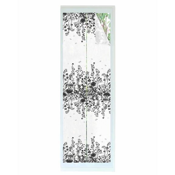Window Privacy Film Grey Botanical Stained Glass Window Film Decorative Sun Block Window Cover Dragonfly Flower Leaf Retro Ink Style Window Clings Static Adhesive Sticker for Bathroom 17.7"x78.7"