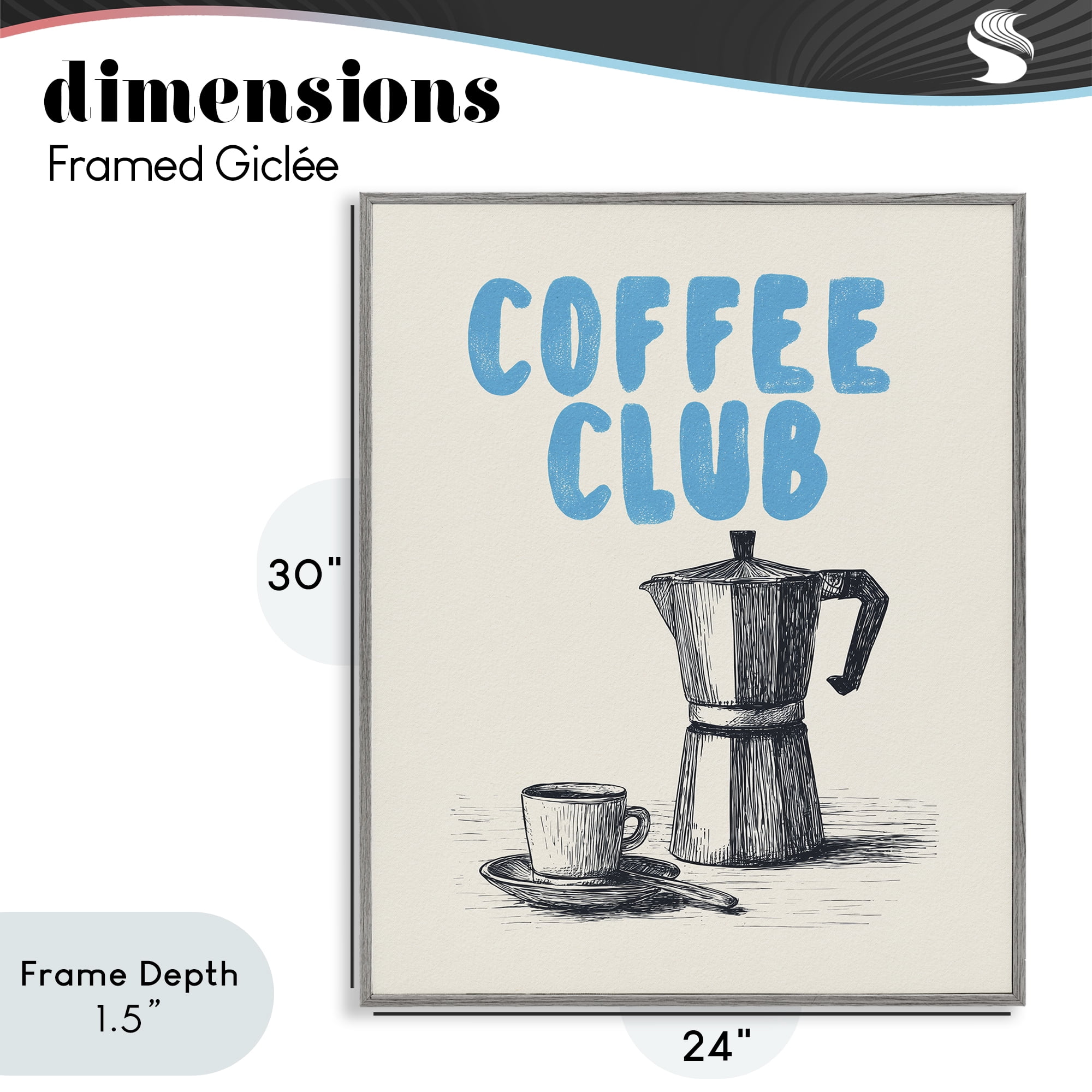 Stupell Industries Coffee Club Retro Drawing Gray Framed Giclee Art, design by Andreas Magnusson