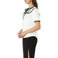 thumbnail image 4 of Allegra K Women's Short Sleeve Button Front Lace Panel Bow Tie Collar Blouse, 4 of 6