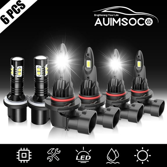 AUIMSOCO Led Headlight 9005 9006 880 6x Combo Hi-Lo Beam Fog Lights Cool White 8000LM Lights Kits 6000k For Chevrolet Silverado 1500HD 2001-2002 Easy Install 50000 Hours Lifespan