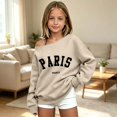 thumbnail image 2 of WAYUTE Girls Sweatshirt Oversized Off the Shoulder Letter Print Rib Hemline Long Sleeve Crewneck Sweatshirt for Youth Kids Casual Streetwear,Beige,Size 9-10 Y, 2 of 5
