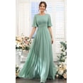 thumbnail image 2 of Vestido de dama de honor ROSETOO verde oscuro con mangas onduladas de gasa, 2 of 6