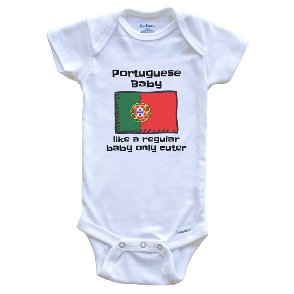 Portuguese Baby Like a Regular Baby Only Cuter Funny Portugal Flag Baby Bodysuit, 0-3 months white