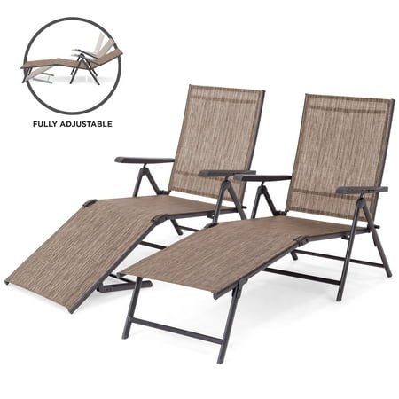 Best Choice Products Set of 2 Outdoor Adjustable Folding Steel Textiline Chaise Reclining Lounge Chairs with 4 Back & 2 Leg Positions, (The Best Lounge Chair)