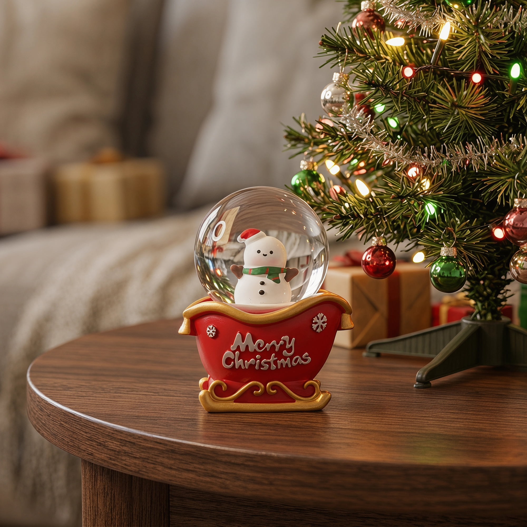 Unique Bargains Light Up Crystal Ball LED Glitter Snow Globe Red Q 1.8" x 1.8" x 2.7"