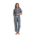thumbnail image 3 of ANLIQI Women's 100% Cotton Pajama Set Button Down Sleepwear Short Sleeve Shirt and Long Pants Soft ladies Lounge Sets(Dark Grey,L), 3 of 7