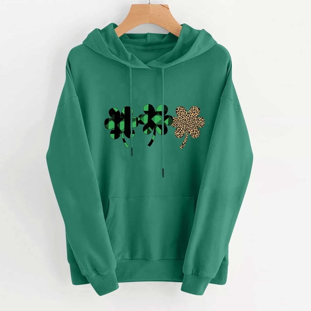 TaTaai Womens Holiday Print Hoodie Long Sleeve St Patricks Day Casual Pullover Loose Fit Fleece Sweatshirt (Order One Size Larger) Gift