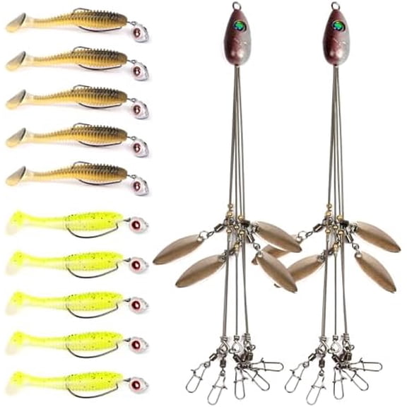 Alabama Rig Kit 2 Sets with Jig Heads and Trailers, Umbrella Rig for Stripers,Bass Fishing