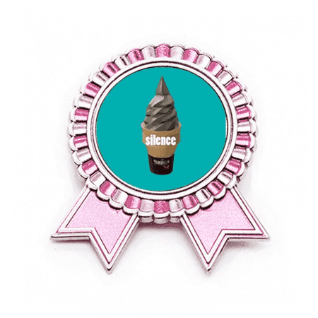 Black Ice Text Outline Freehand Badge Brooch Pin Pink Winner Award Medal