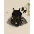thumbnail image 5 of Aojekbee Baby Girls Rompers Dress Sunflower Print Spaghetti Strap Tulle Skirt Hem Infant Bodysuits Summer Clothes with Headband, 5 of 10