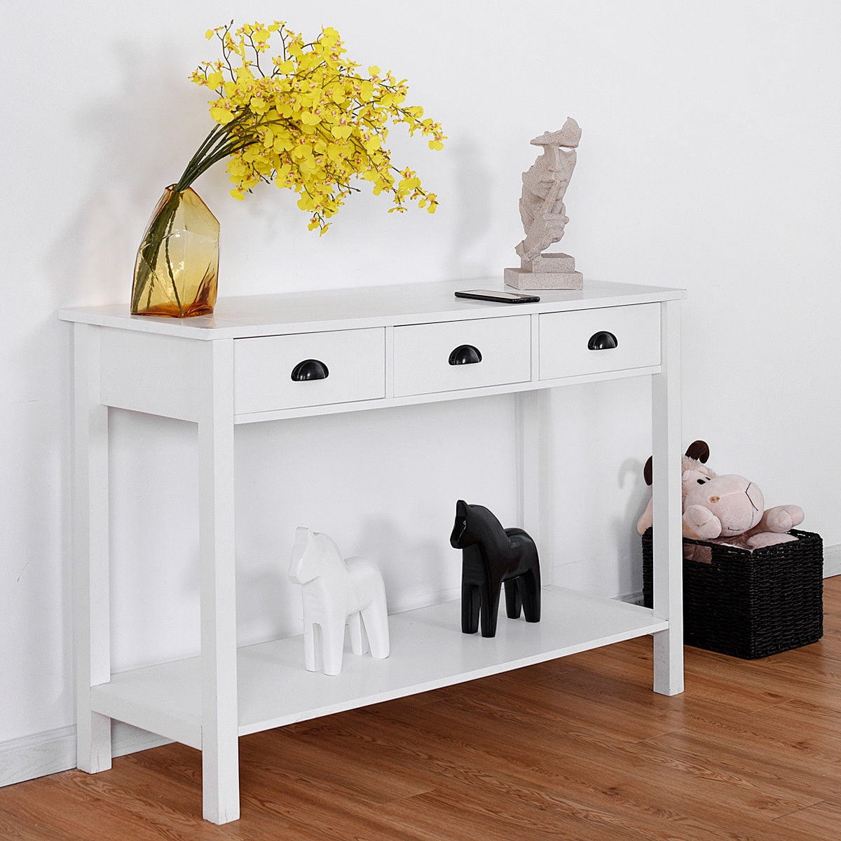 4HOMART White Console Table Corner with 3 Drawers and Storage Shelf Wooden 100CM Side Table Dressing Table Desk for Bedroom Entryway Living Room Furniture 