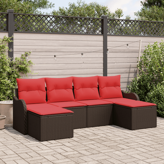 vidaXL 6 Piece Garden Sofa Set with Cushions Brown Poly Rattan