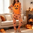 thumbnail image 5 of Enjoytime Halloween Pajamas for Women Pumpkin Print Casual Matching Sleepwear Long Sleeve Top Striped Pants 2 Piece Lounge Set, 5 of 8