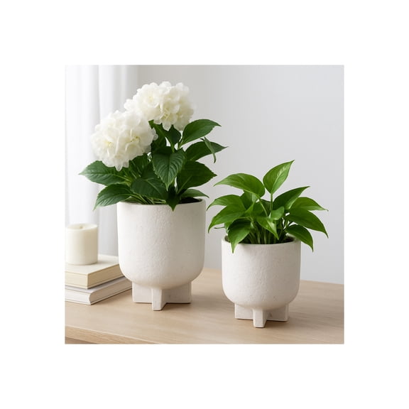 Modern Pottery Footed Flower Pots for Home Decor - Planters for Outdoor and Indoor Plants - Small Plant Pots for Garden Style and Living Room Decor - Set of 2, 8", 6", White