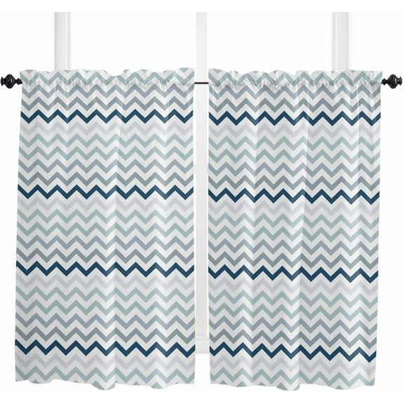 Blue Ombre Kitchen Curtains 54 Inch Length, Farmhouse Curtains & Drapes, Modern Geometric Abstract Art Rod Pocket Window Curtains for Living Room/Bedroom/Bathroom, 42" x 54", 2 Panels