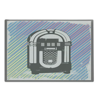 Music Cutting Board, Pattern with Musical Instruments in Flat Design Style  Cassette Radio Vinyl Nostalgic, Decorative Tempered Glass Cutting and