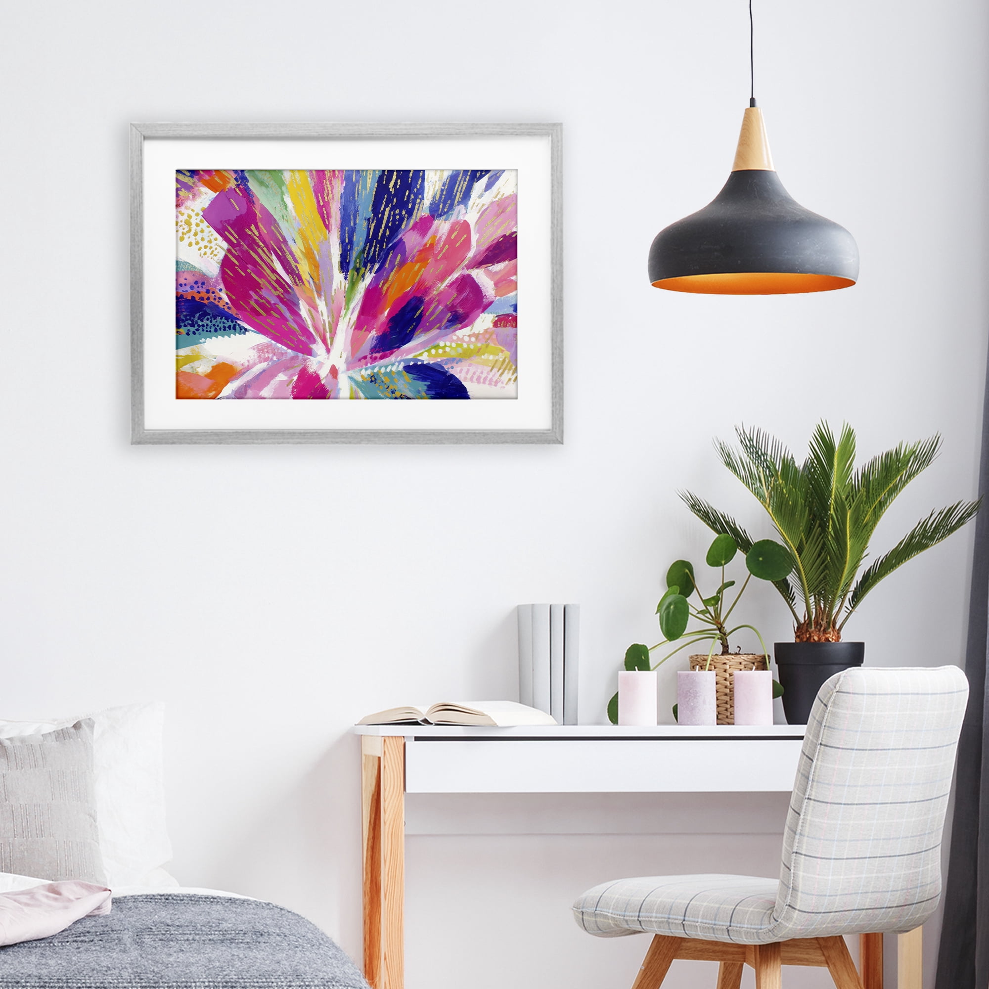 Stupell Industries Flower Burst in Vibrant Tones Gray Framed Print Under Glass, design by Chromatic Storm Studio