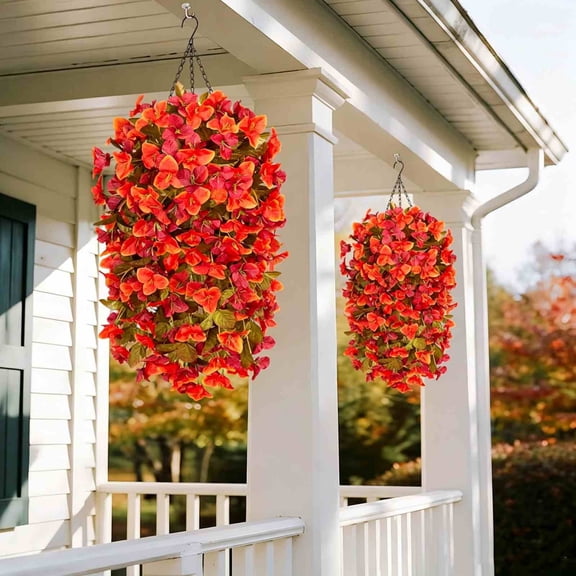 Bcylexb Artificial Fall Bougainvillea Fake Hanging Flowers, UV Resistant Autumn Faux Floral Decorations for Front Door Porch Patio Home
